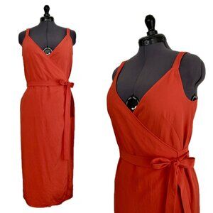 Red-Orange Everlane Sleeveless Wrap Dress